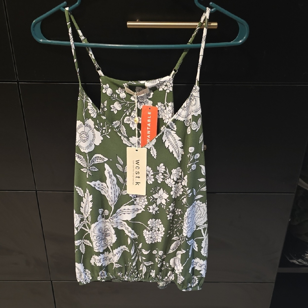 West K Olive Green Floral Camisole Tank